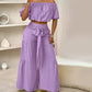 Vrouwen 2-delige Set: Off-shoulder Top met Pofmouwen en Wijd-pijpen Broek