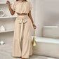 Vrouwen 2-delige Set: Off-shoulder Top met Pofmouwen en Wijd-pijpen Broek