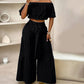 Vrouwen 2-delige Set: Off-shoulder Top met Pofmouwen en Wijd-pijpen Broek