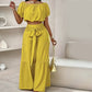Vrouwen 2-delige Set: Off-shoulder Top met Pofmouwen en Wijd-pijpen Broek