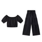 Vrouwen 2-delige Set: Off-shoulder Top met Pofmouwen en Wijd-pijpen Broek