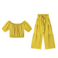 Vrouwen 2-delige Set: Off-shoulder Top met Pofmouwen en Wijd-pijpen Broek