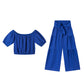 Vrouwen 2-delige Set: Off-shoulder Top met Pofmouwen en Wijd-pijpen Broek