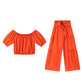 Vrouwen 2-delige Set: Off-shoulder Top met Pofmouwen en Wijd-pijpen Broek