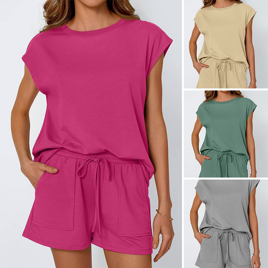 Round-neck top & shorts van dames 2-delige set