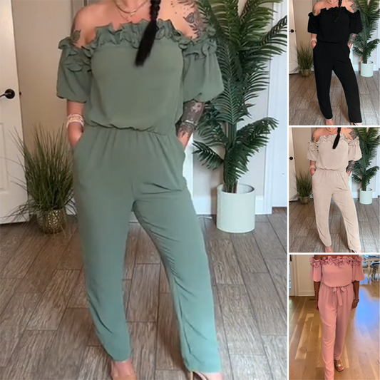 👗Off-shoulder Jumpsuit met Volantdetails
