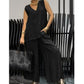 Set van 2 effen losse mouwloze V-hals top en wijde broek voor dames