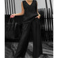 Set van 2 effen losse mouwloze V-hals top en wijde broek voor dames
