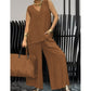 Set van 2 effen losse mouwloze V-hals top en wijde broek voor dames