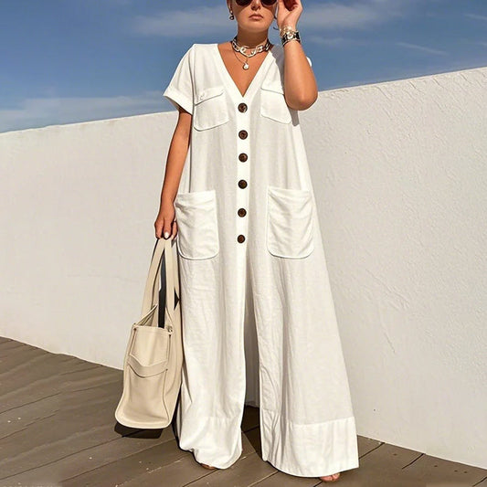 Dames Jumpsuit met V-hals, Losvallend