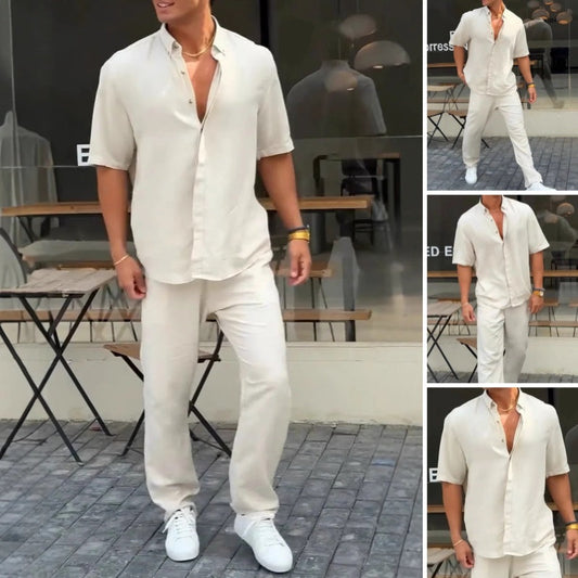 💥Men voor stevige revers met korte mouwtoppen ＆ broek 2-delige set
