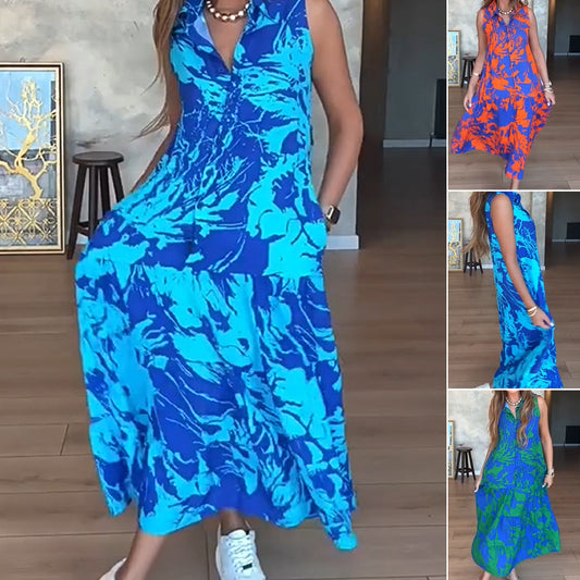 Maxi -jurk met mode afdrukken van damesprint