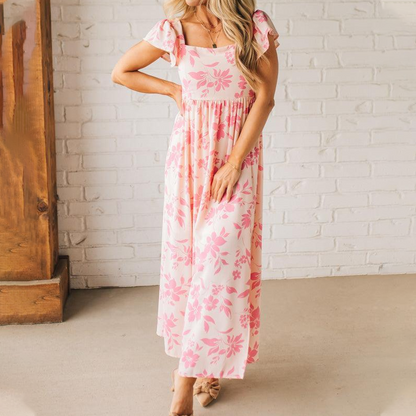 Dames Maxi-jurk met Roze Bloemenprint