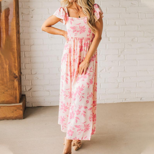 Dames Maxi-jurk met Roze Bloemenprint