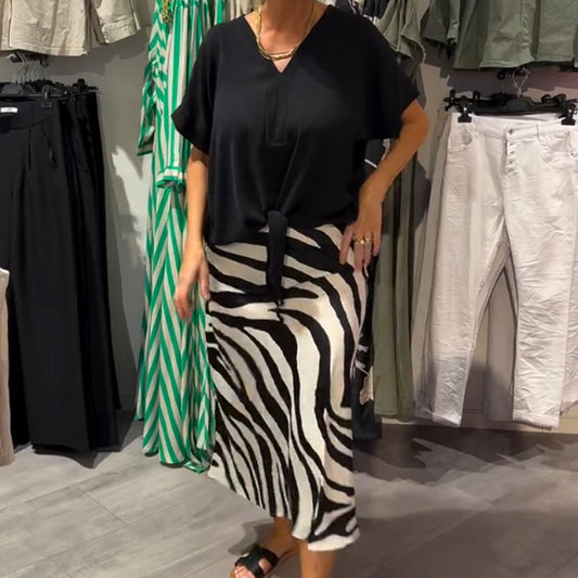 🚚Gratis thuisbezorging✨VCasual dames blouse met knopen en midirok