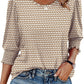 Dames Casual Blouses met 3/4 Mouwen en Gesmokte Manchetten