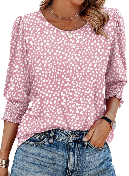 Dames Casual Blouses met 3/4 Mouwen en Gesmokte Manchetten
