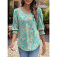 Dames Casual Blouses met 3/4 Mouwen en Gesmokte Manchetten