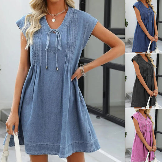 Denim jurk met V-Hals voor dames