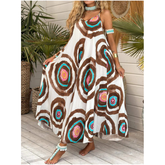 Boho print los fit spaghetti riemen jurk