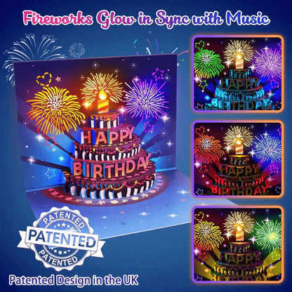 🔥Beste cadeau 49% KORTING🎁Vuurwerk pop-up taart met licht en muziek, verjaardagskaart cadeau