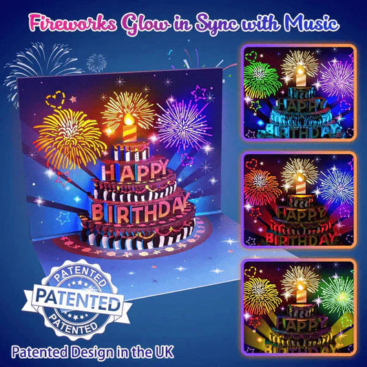 🔥Beste cadeau 49% KORTING🎁Vuurwerk pop-up taart met licht en muziek, verjaardagskaart cadeau