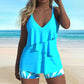 Vrouwen Badset met Ruffle Top & Bedrukte Shorts