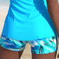 Vrouwen Badset met Ruffle Top & Bedrukte Shorts