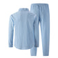 Heren Linnen Lange Mouwen Shirt en Lange Broek 2-delige Set