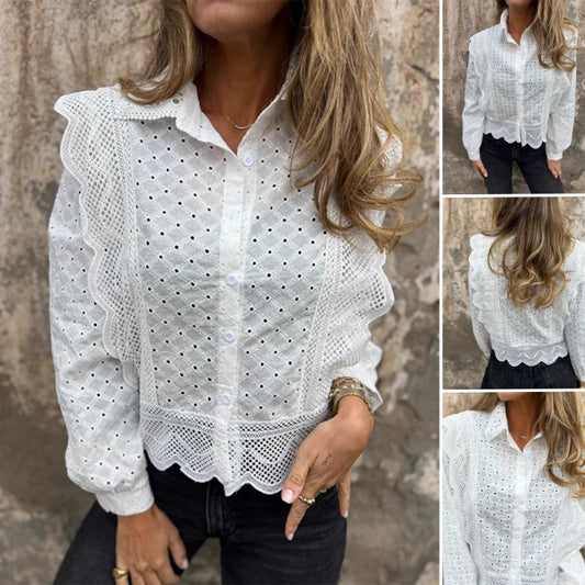 Casual dames top met kant en reverskraag