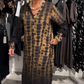 Dames losse lange jurk met V-hals en luipaardprint