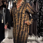 Dames losse lange jurk met V-hals en luipaardprint