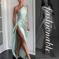 Satin One Shoulder Drape Slit Maxi Dress