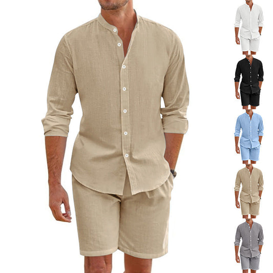 Heren casual tweedelig linnen set: top en shorts