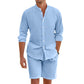 Heren casual tweedelig linnen set: top en shorts