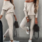 Set met een off-shoulder top met lange mouwen en een broek met trekkoord