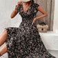 Zwevende Maxi-jurk met V-hals en Bloemenprint