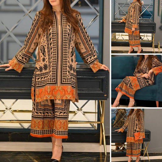 Elegante tweedelige set met print voor dames