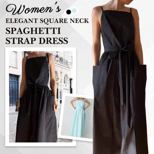 Elegant Square Neck Spaghetti Strap Dress