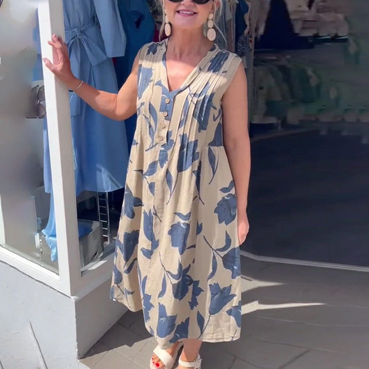 Mouwloze maxi-jurk met print voor dames