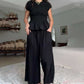 Gesmokte top & wijde broek set voor dames