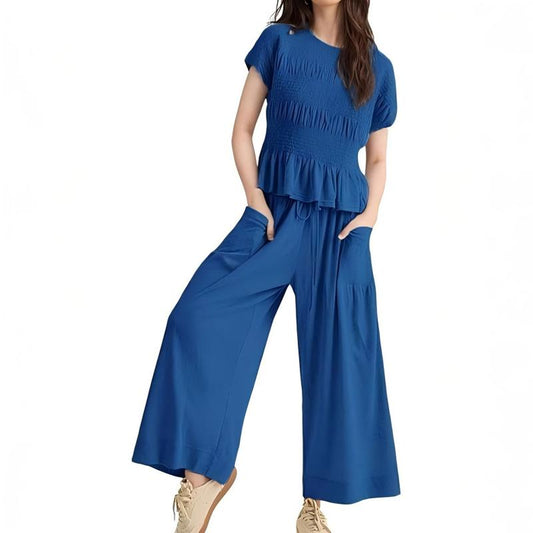 Gesmokte top & wijde broek set voor dames