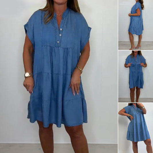 Dames Casual Effen Korte Jurk met Knopen