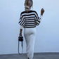 Gestreepte Gebreide Top met Lange Mouwen & Slim-Fit Effen Jurk 2-Delige Set