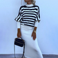 Gestreepte Gebreide Top met Lange Mouwen & Slim-Fit Effen Jurk 2-Delige Set