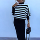 Gestreepte Gebreide Top met Lange Mouwen & Slim-Fit Effen Jurk 2-Delige Set