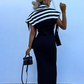 Gestreepte Gebreide Top met Lange Mouwen & Slim-Fit Effen Jurk 2-Delige Set