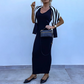 Gestreepte Gebreide Top met Lange Mouwen & Slim-Fit Effen Jurk 2-Delige Set