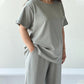Dames Casual Effen 2-Delige Set – Top & Broek met Wijde Pijpen