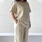 Dames Casual Effen 2-Delige Set – Top & Broek met Wijde Pijpen